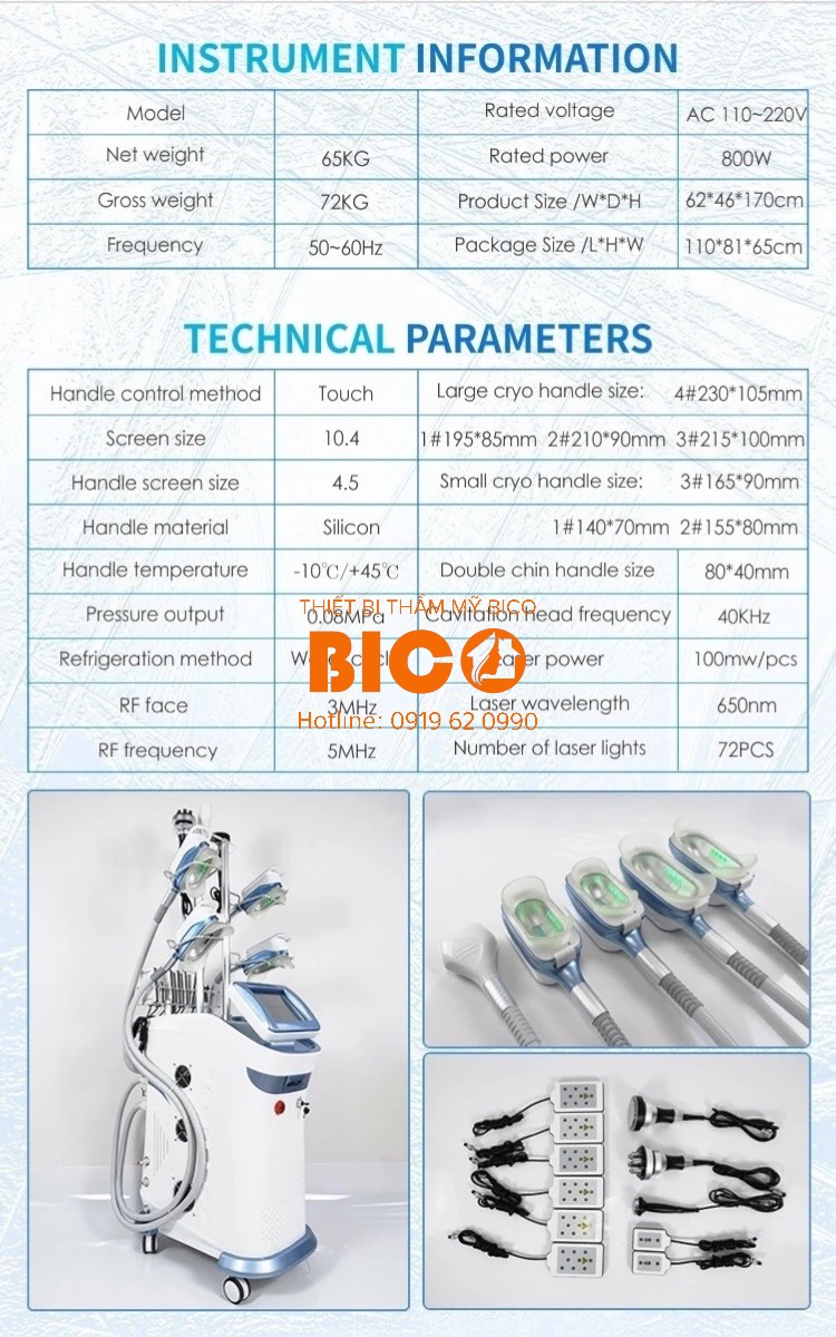 Thông số kĩ thuận của máy CRYO PLUS