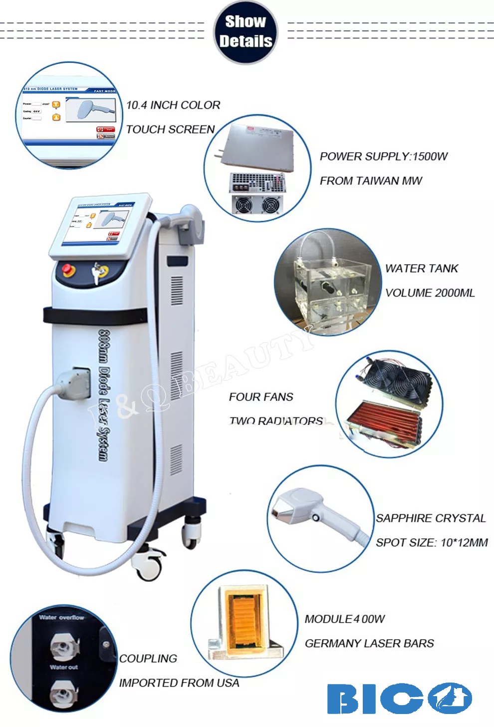 Máy Triệt lông 808nm Diode Laser System Chính Hãng